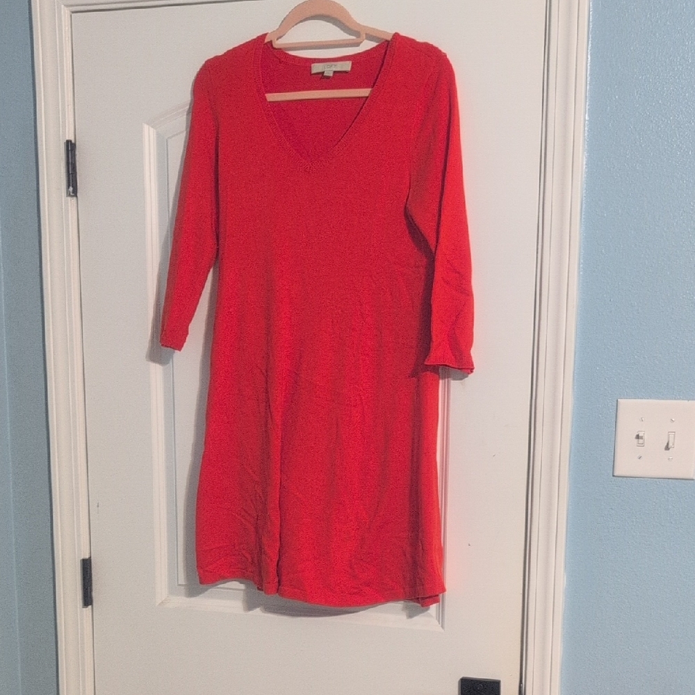 LOFT Red 3/4 Sleeve Tunic Top